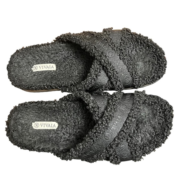 Vivaia Black Hannah Furry Criss Cross Comfort Arch Support Slippers Size 8 - Picture 2 of 8